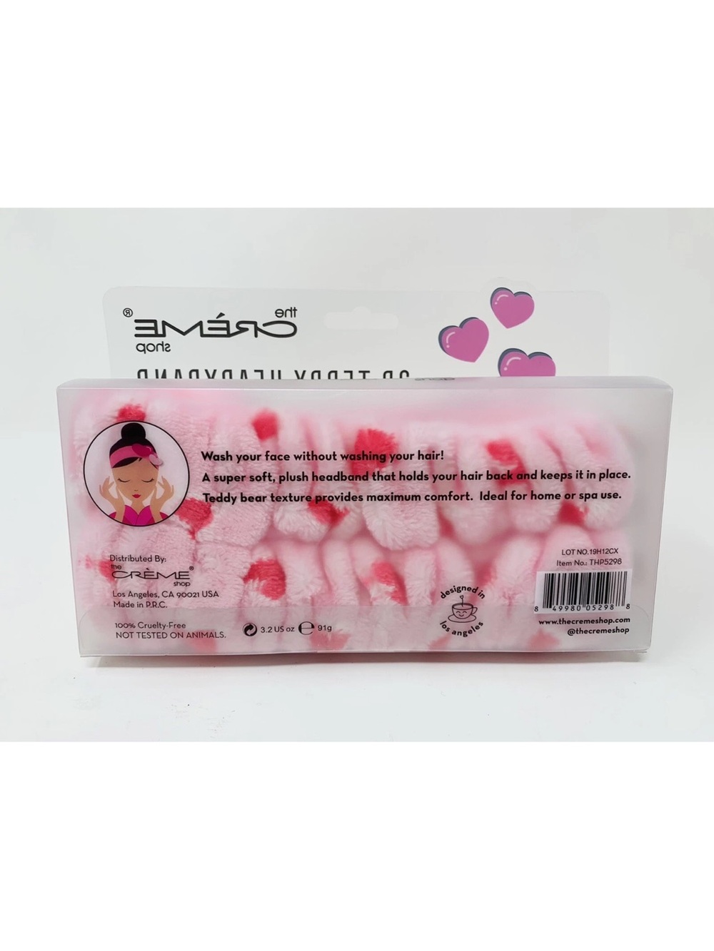 THE CREME SHOP Plush Spa Beauty 3D Headband **Sweet Hearts** Pink Red White Soft - Picture 2 of 6